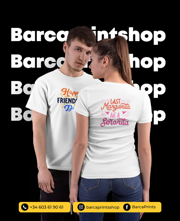 Gráfico promocional de camisetas blanca y negra con pies amarillos